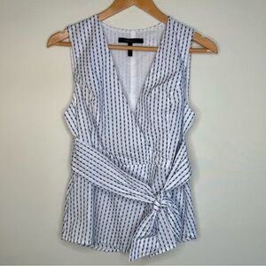 BCBGMaxAzria White and Black Striped Wrap Blouse